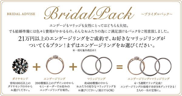 心斎橋・なんばのピンクダイヤモンドが入った婚約指輪結婚指輪のブライダルパックプラン