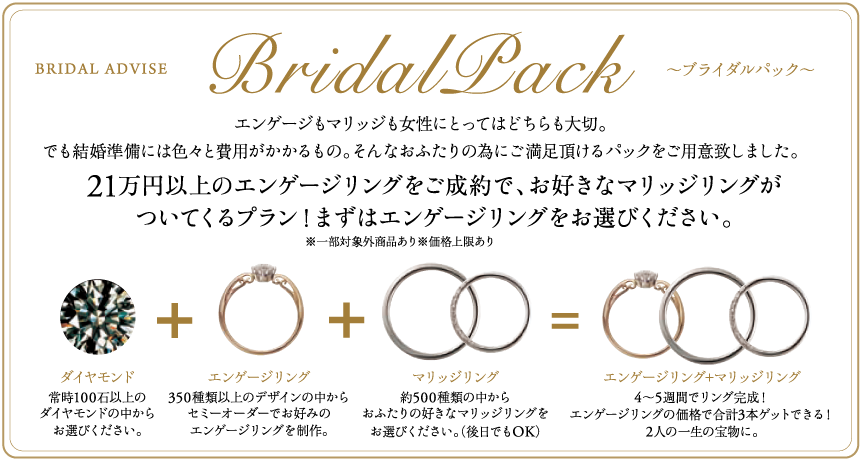 ダイヤモンドにこだわった結婚指輪と婚約指輪がお得に揃うブライダルパック